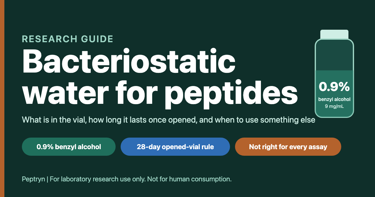 Bacteriostatic water for peptides: 0.9 percent benzyl alcohol, a 28-day opened-vial rule, and a diluent that does not suit every assay
