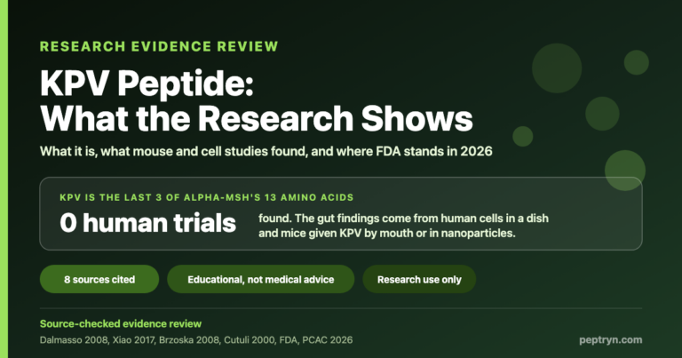 KPV peptide: KPV is the last three amino acids of alpha-MSH; no human trials were found and the gut findings come from cells and mice