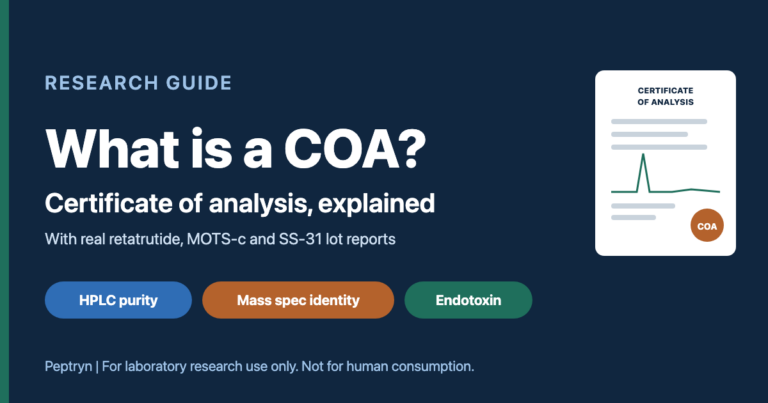 What is a COA: a certificate of analysis explained for research peptides, with real retatrutide, MOTS-c and SS-31 lot reports